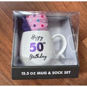 Pavilion Warm And Toe-sty 15.5 Oz‎ Mug And Sock Set Happy 50th Birthday Gift